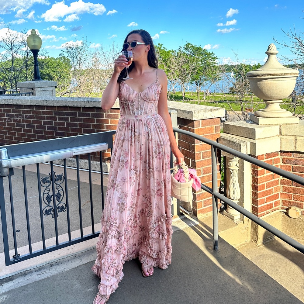 V. Chapman light pink floral bridesmaid dress